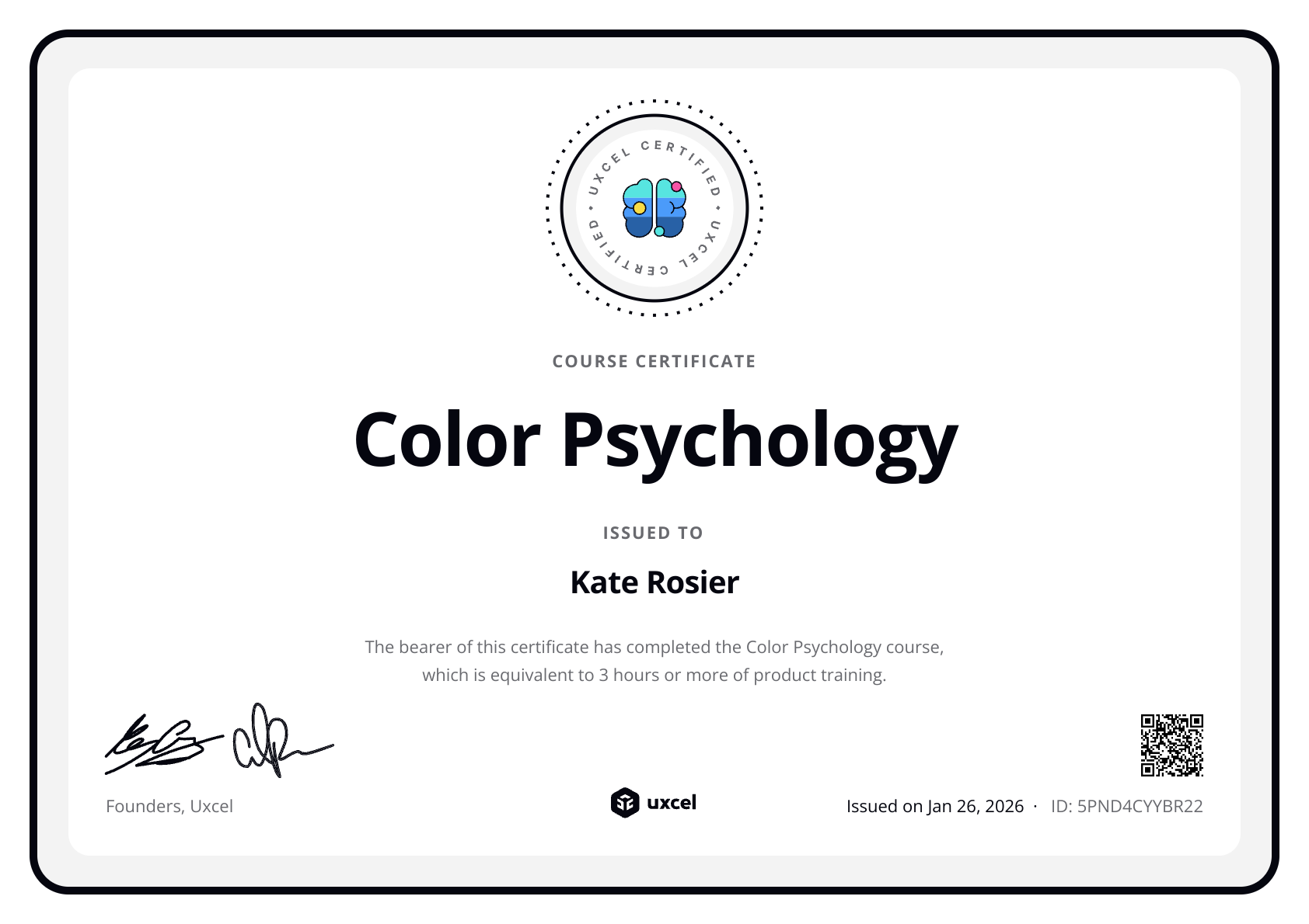Kate's certificate